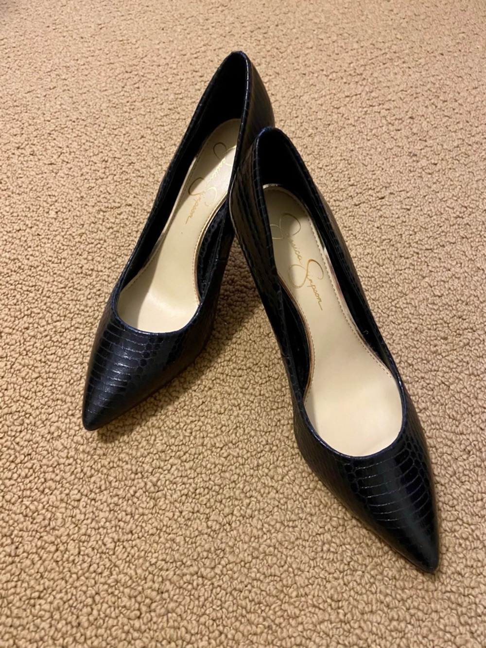 Jessica Simpson Black Croc-Embossed Pointed Toe Pumps